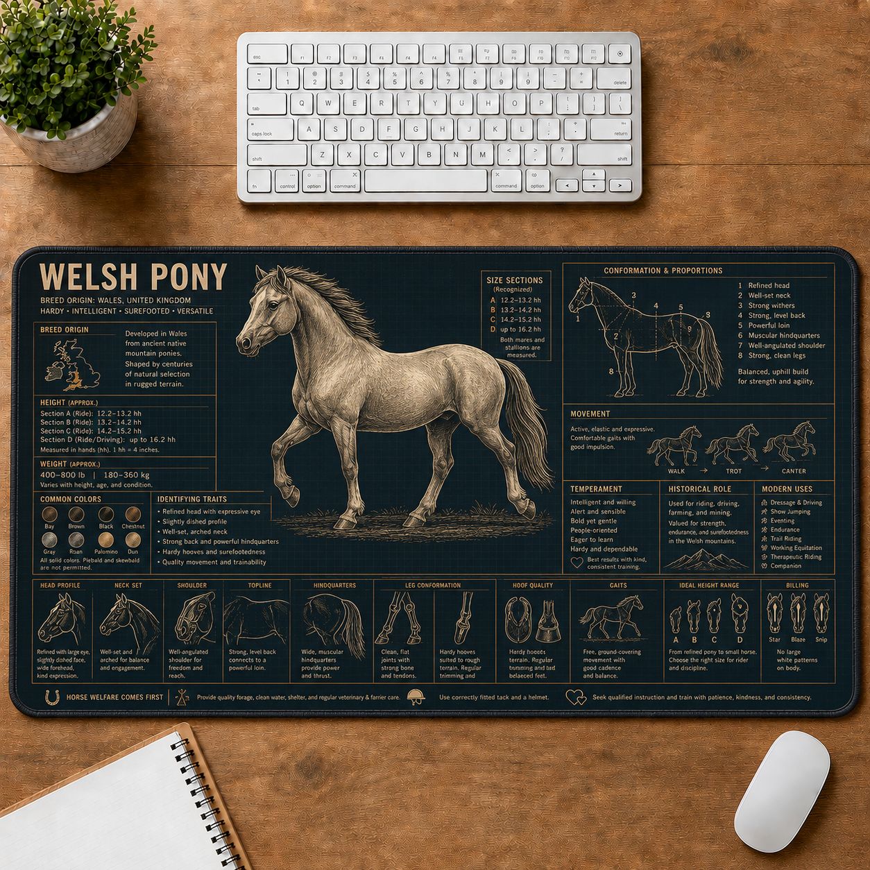 Welsh Pony Horse and Equestrian Visual Guide Desk Mat | 5To9Vibe