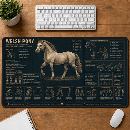 Welsh Pony Horse and Equestrian Visual Guide Desk Mat | 5To9Vibe