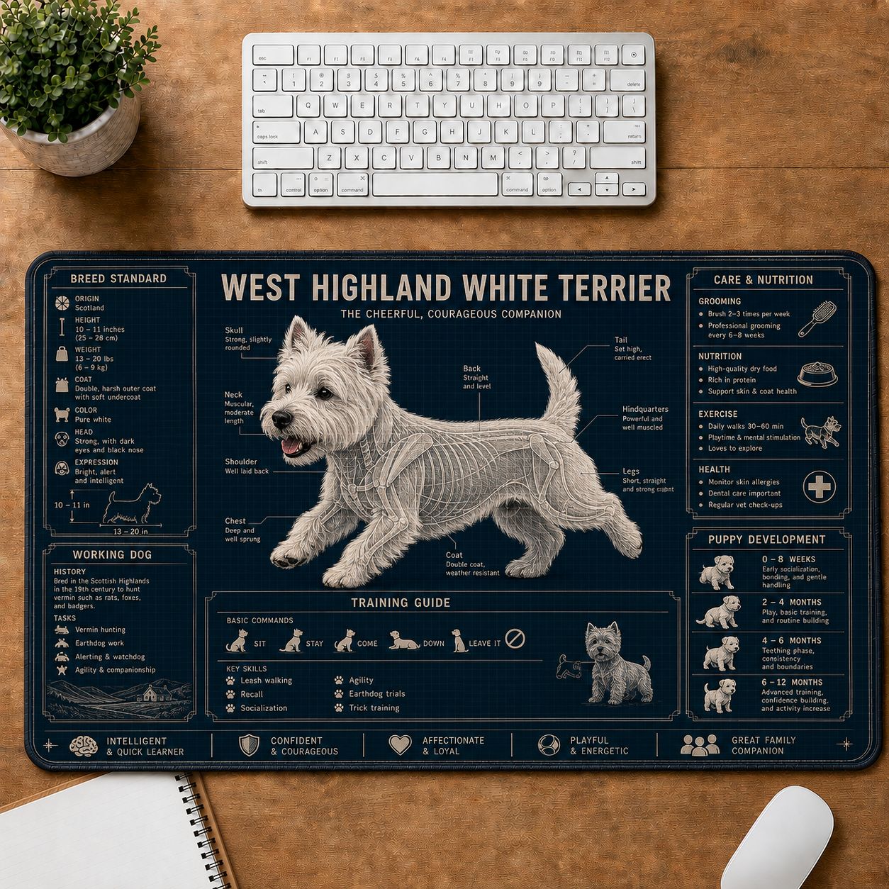 West Highland White Terrier Dog Breed Visual Guide Desk Mat | 5To9Vibe