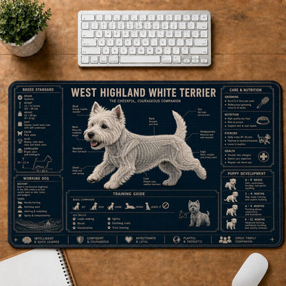 West Highland White Terrier Dog Breed Visual Guide Desk Mat | 5To9Vibe
