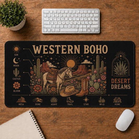 Western Boho Hippie Desk Mat Mouse Pad | 5To9Vibe - Western Boho style