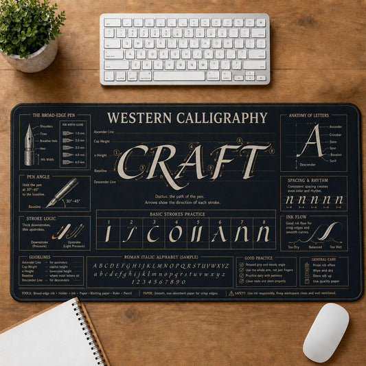 Western Calligraphy Creative Reference Guide Desk Mat | 5To9Vibe