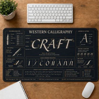 Western Calligraphy Creative Reference Guide Desk Mat | 5To9Vibe