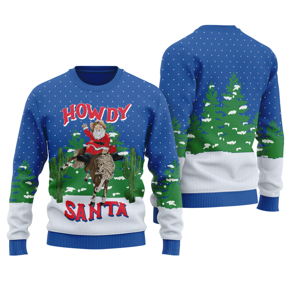 Western Cowboy Santa Ugly Christmas Sweater Royal