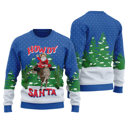 Western Cowboy Santa Ugly Christmas Sweater Royal