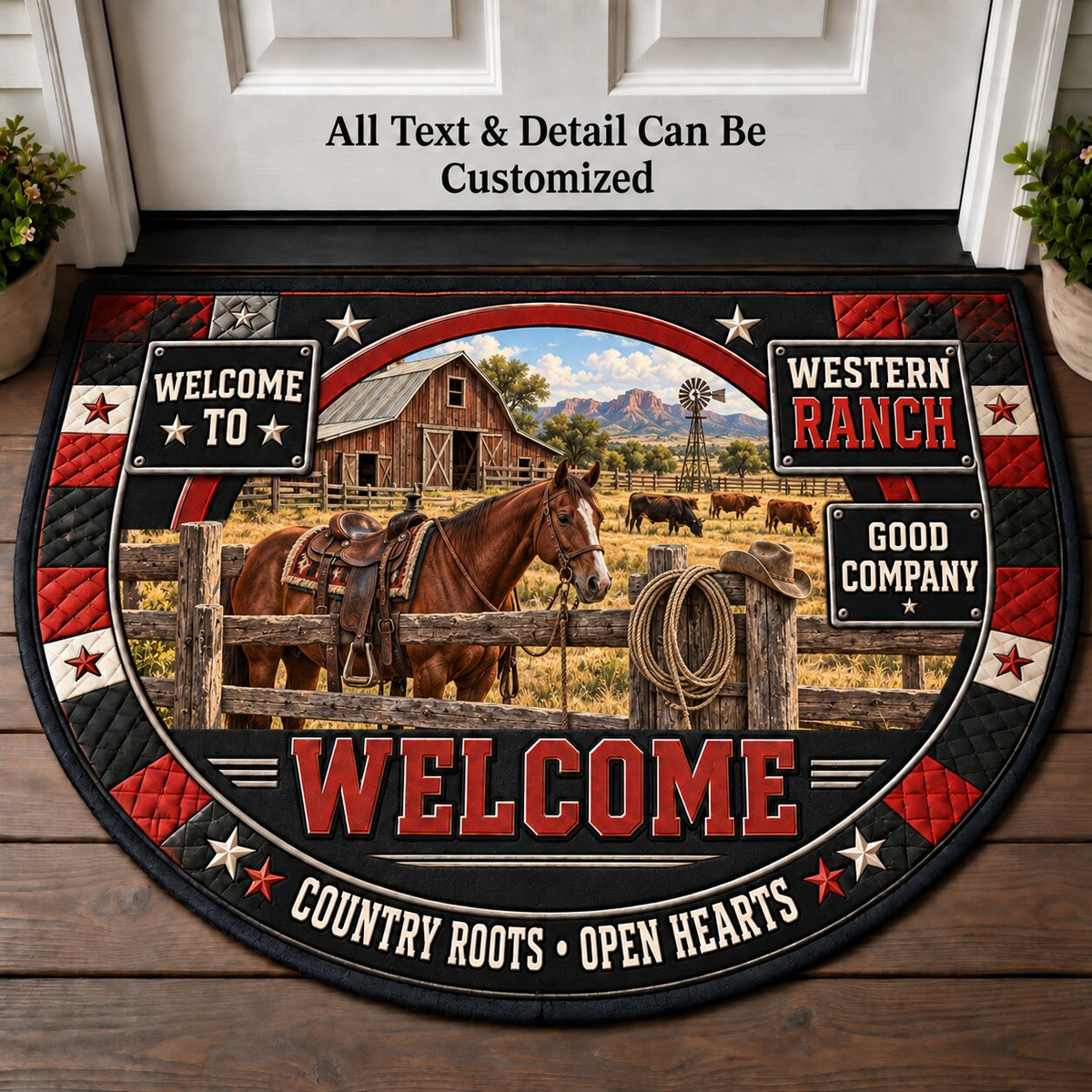 Western Ranch Personalized Half Round Mat | 5To9Vibe