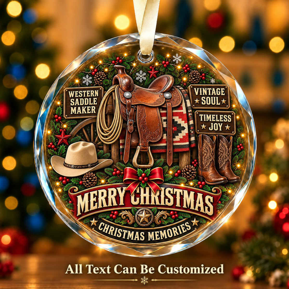 Western Saddle Maker Personalized Glass Ornament | 5To9Vibe