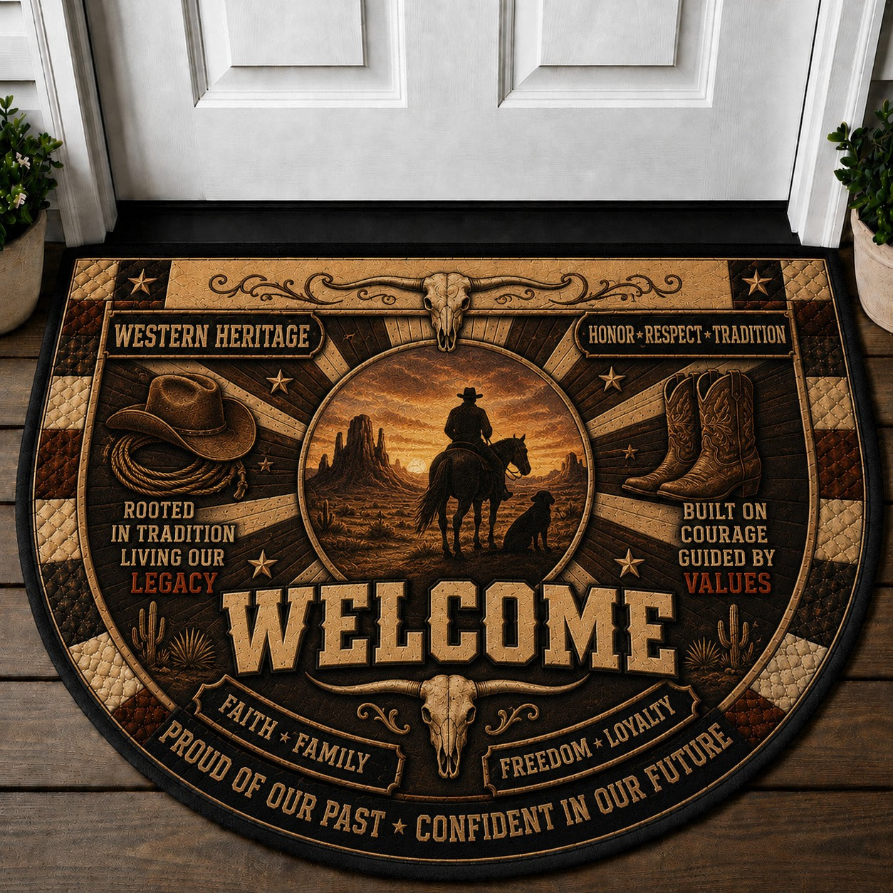 Western Horse Lover Quilted Print Premium Welcome Mat – Personalized Doormat