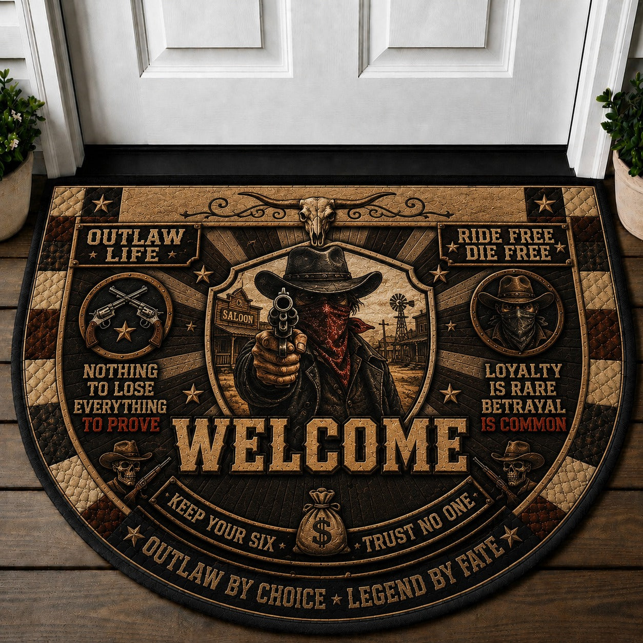 Western Horse Lover Quilted Print Premium Welcome Mat – Personalized Doormat