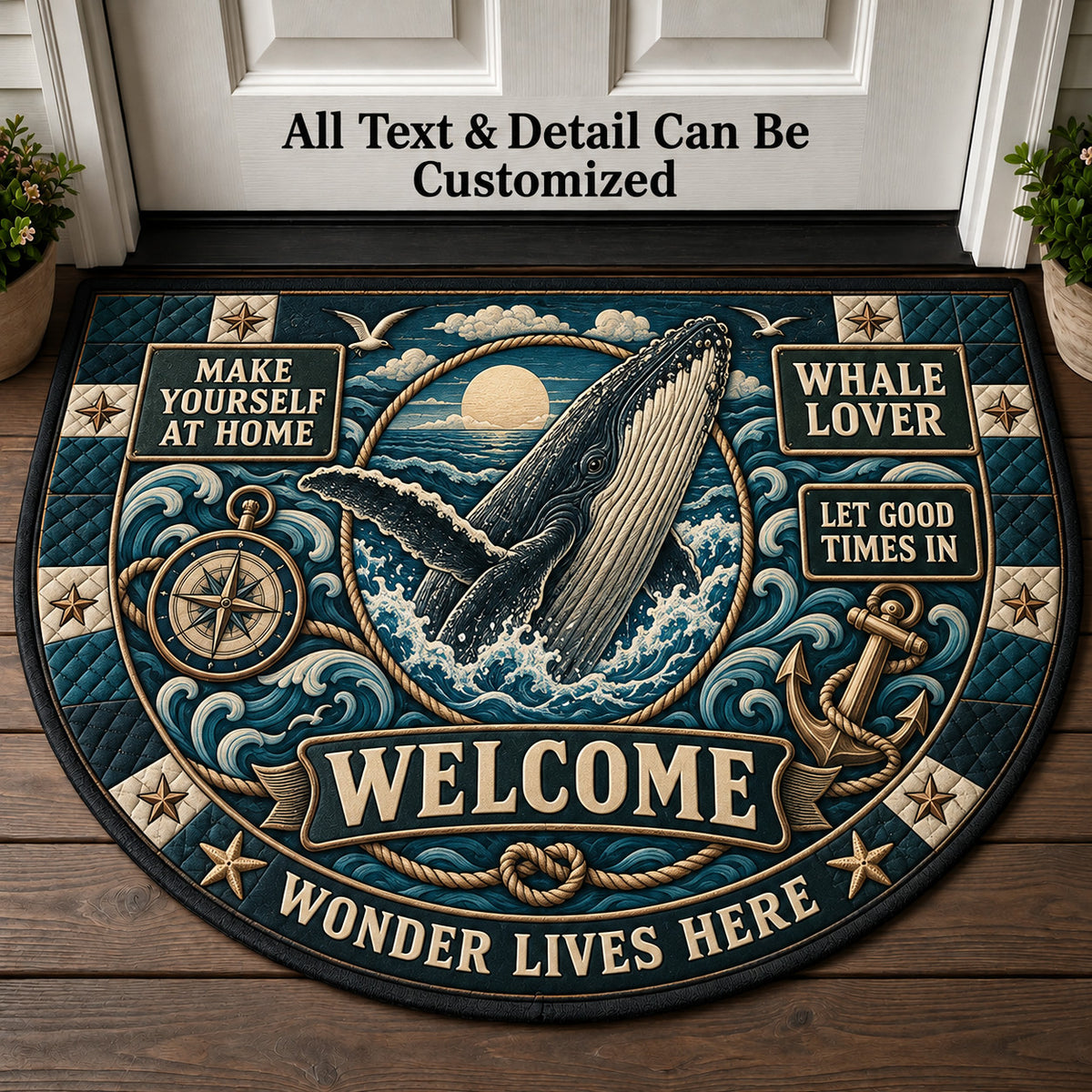 Whale Lover Personalized Half Round Mat | 5To9Vibe