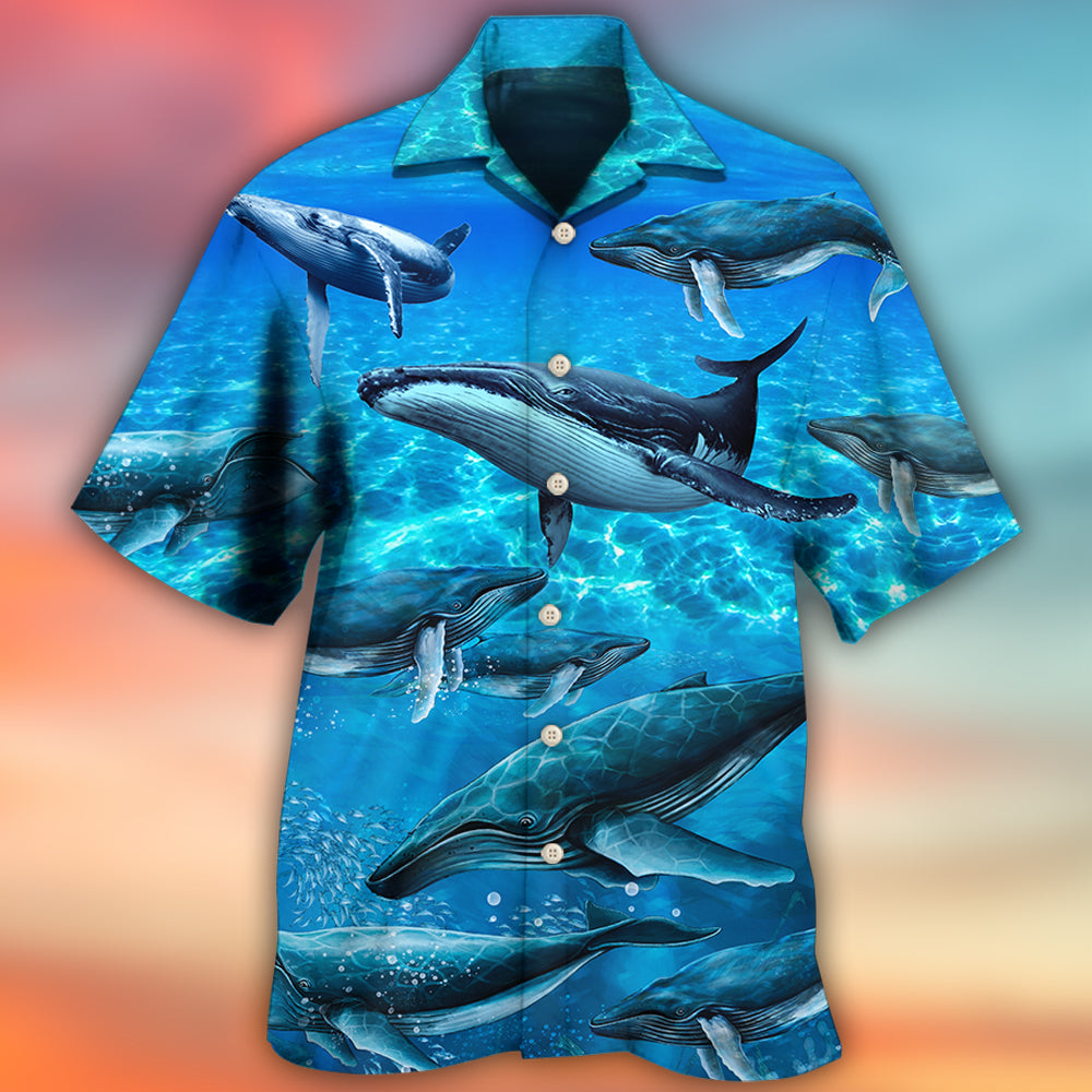 Whale Style In Blue Ocean - Hawaiian Shirt 