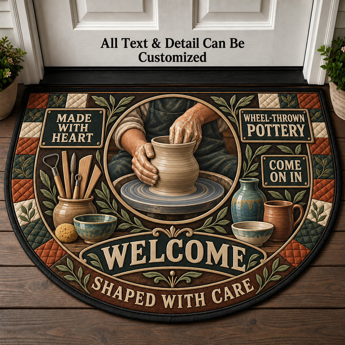 Wheel-Thrown Pottery Personalized Half Round Mat | 5To9Vibe