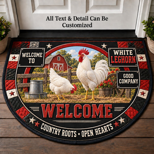 White Leghorn Personalized Half Round Mat | 5To9Vibe