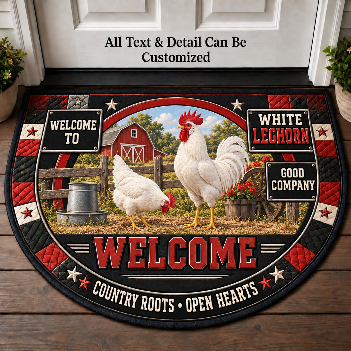 White Leghorn Personalized Half Round Mat | 5To9Vibe