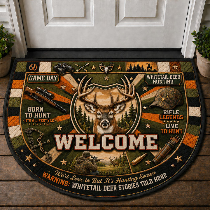 Whitetail Deer Hunting Stories Quilted Print Premium Welcome Mat – Personalized Doormat