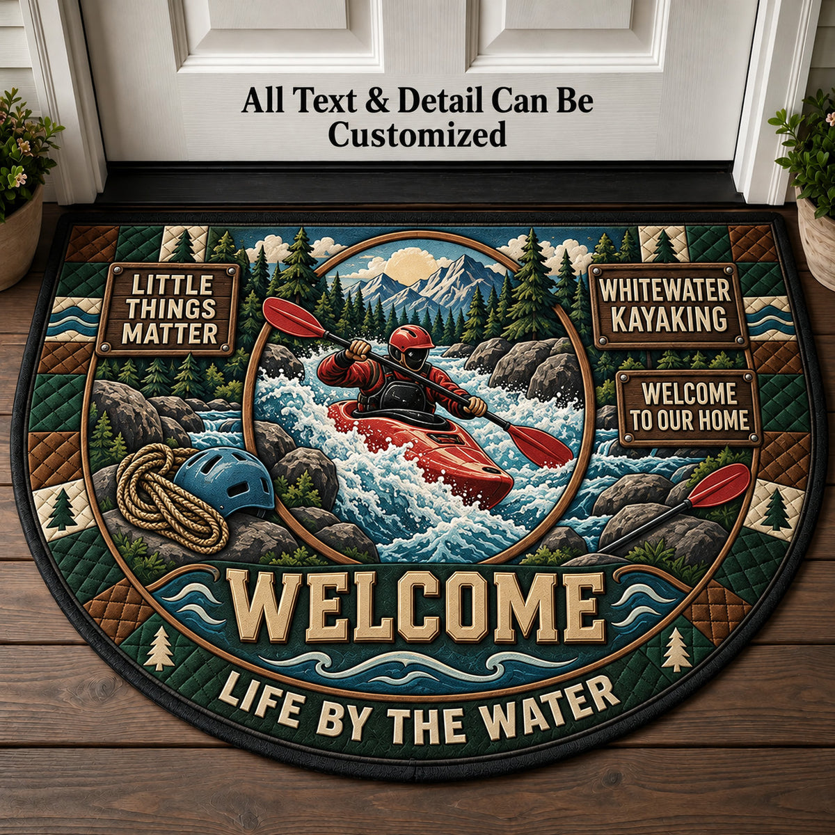 Whitewater Kayaking Personalized Half Round Mat | 5To9Vibe