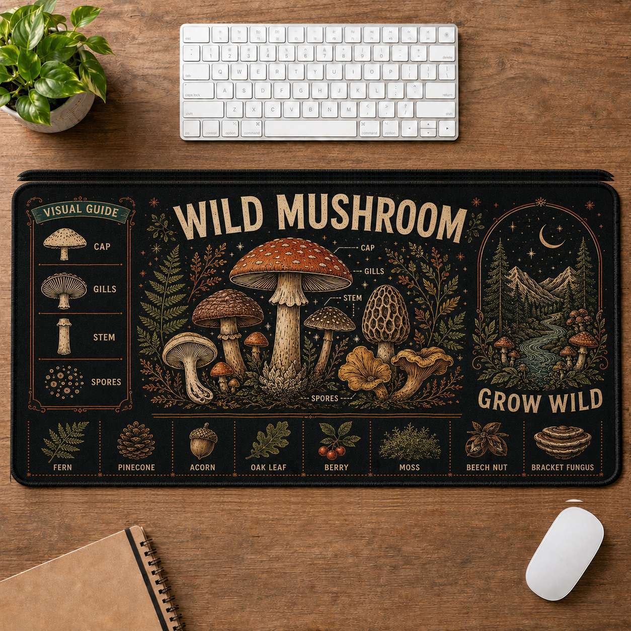 Mushroom & Moon Hippie Desk Mat Mouse Pad | 5To9Vibe - Wild Mushroom style