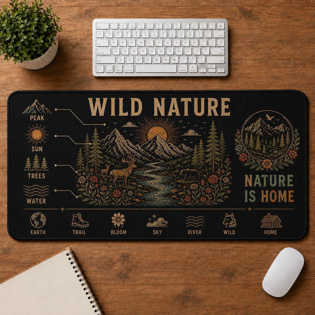 Mountain & Sun Hippie Desk Mat Mouse Pad | 5To9Vibe - Wild Nature style
