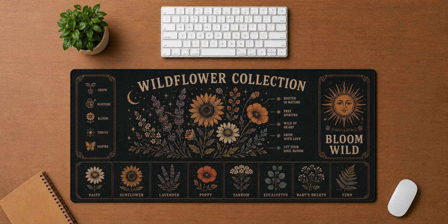Peace & Love Collection Hippie Desk Mat Mouse Pad | 5To9Vibe - Wildflower Collection style
