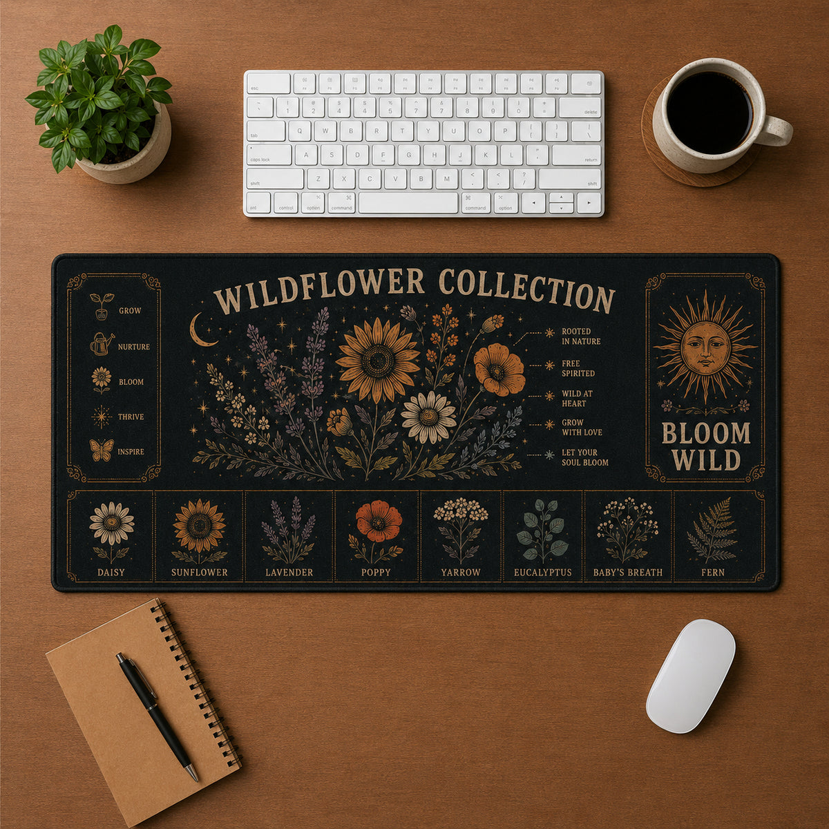 Wildflower Collection Hippie Desk Mat Mouse Pad | 5To9Vibe