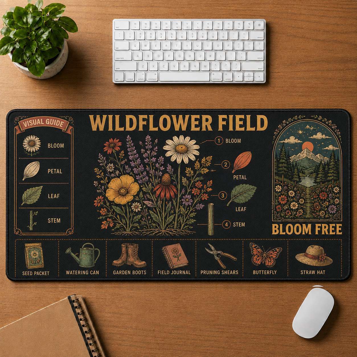 Botanical Garden Hippie Desk Mat Mouse Pad | 5To9Vibe - Wildflower Field style