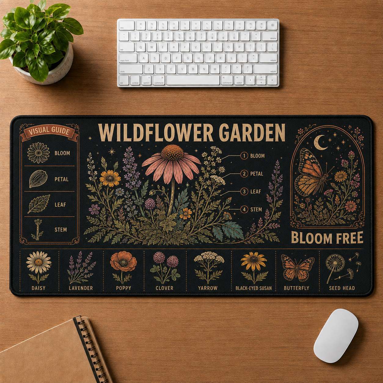 Botanical Garden Hippie Desk Mat Mouse Pad | 5To9Vibe - Wildflower Garden style