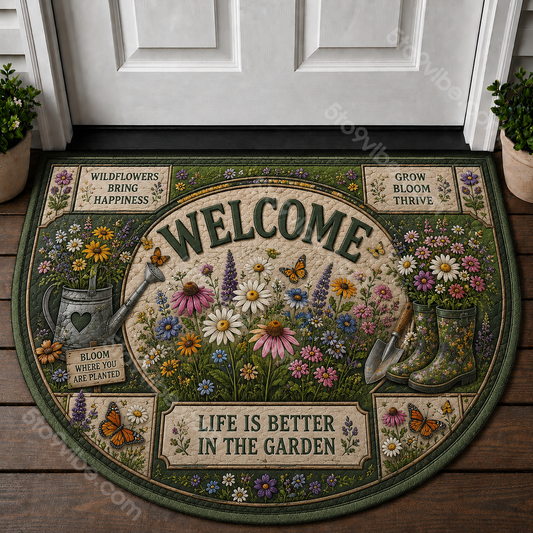 Let It Grow Wildflowers Welcome Mat - Floral Botanical Garden Doormat - 5to9vibe
