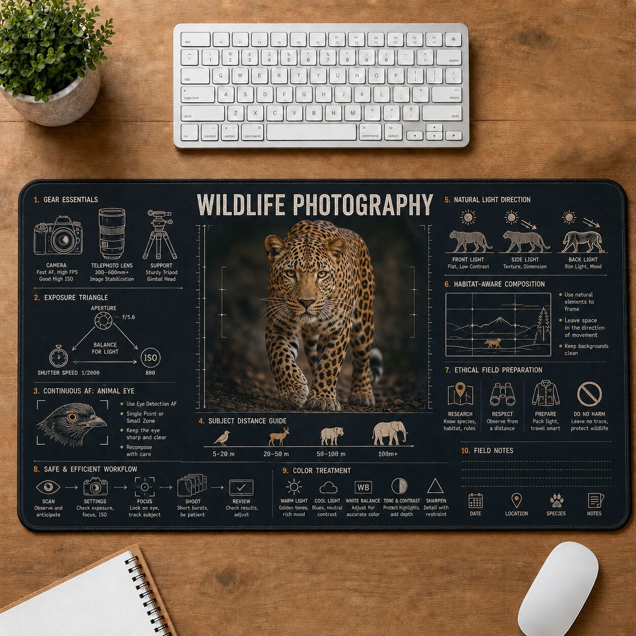 Wildlife Photography Creative Reference Guide Desk Mat | 5To9Vibe