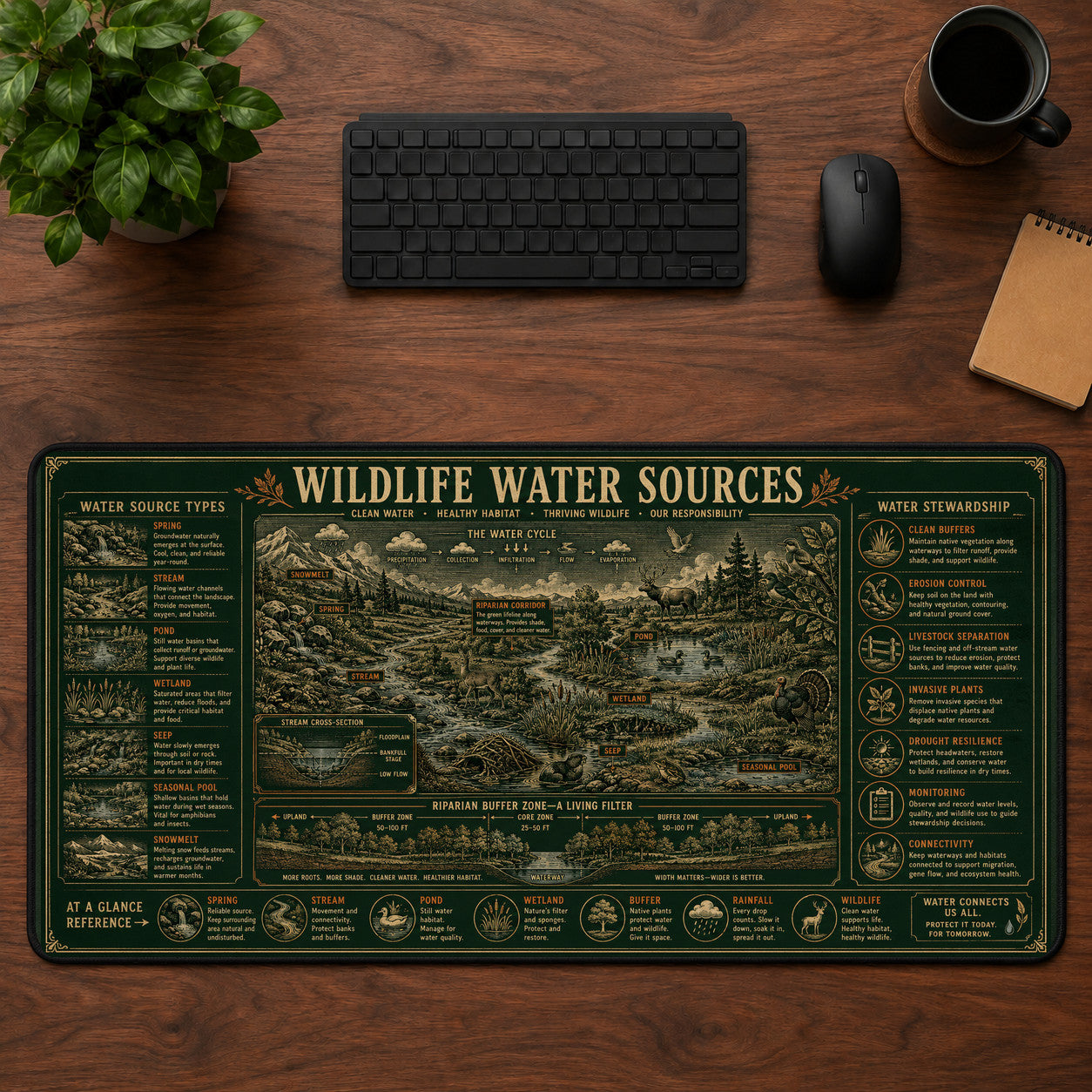 Wildlife Water Sources Desk Mat Mouse Pad | 5To9Vibe