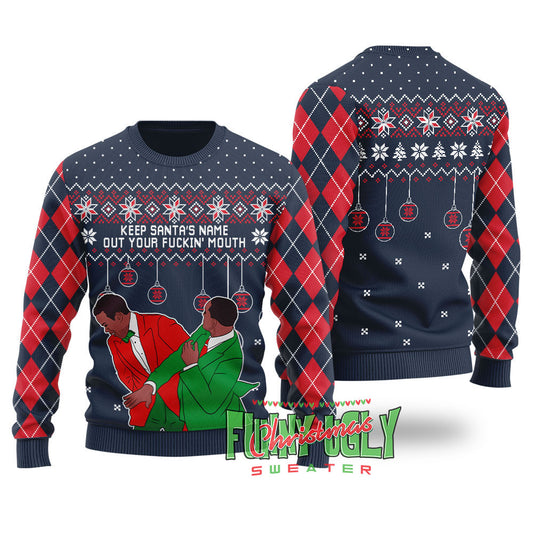 Funny Will Smith Chris Slap Ugly Christmas Sweater Navy