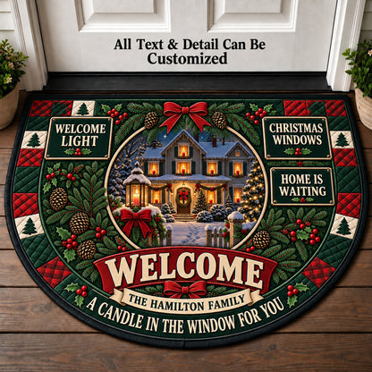 Window Candle Christmas Personalized Half Round Mat | 5To9Vibe