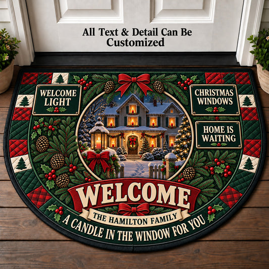 Window Candle Christmas Personalized Half Round Mat | 5To9Vibe