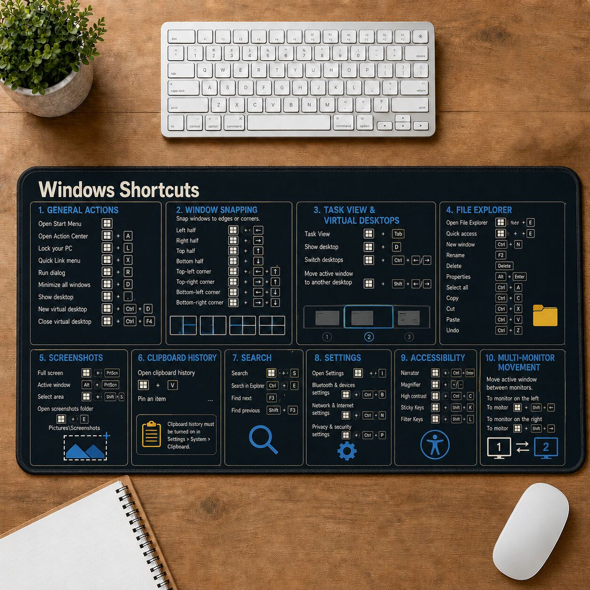 Windows Shortcuts Cheat Sheet Quick Reference Guide Desk Mat | 5To9Vibe