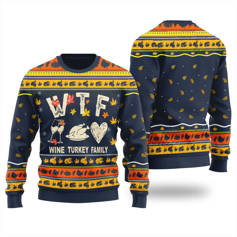 Wine Turkey Family Thanksgiving Ugly Sweater For Men