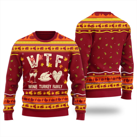 Wine Turkey Family Thanksgiving Ugly Sweater For Men