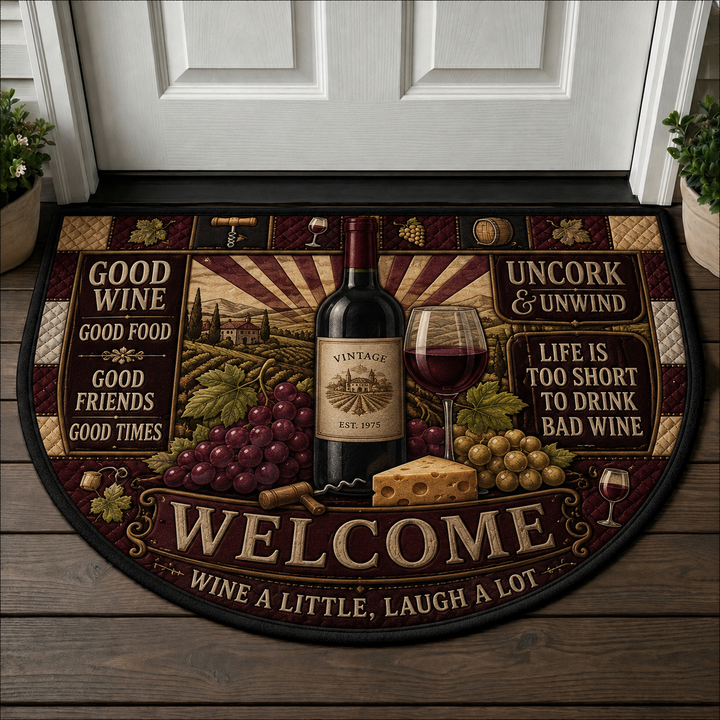 Uncork And Unwind Wine Doormat - Red Wine Glass Vineyard Welcome Mat - 5to9vibe