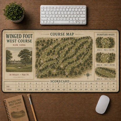 Winged Foot West Course Vintage Golf Course Map & Scorecard Guide Desk Mat | 5To9Vibe