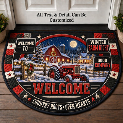 Winter Farm Night Personalized Half Round Mat | 5To9Vibe