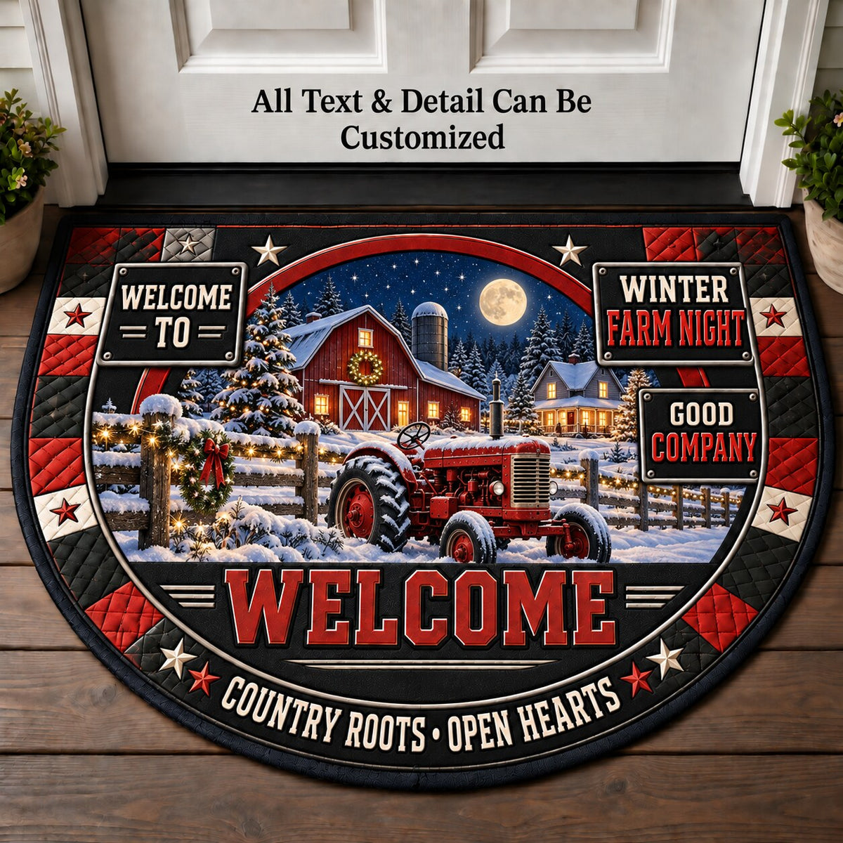 Winter Farm Night Personalized Half Round Mat | 5To9Vibe