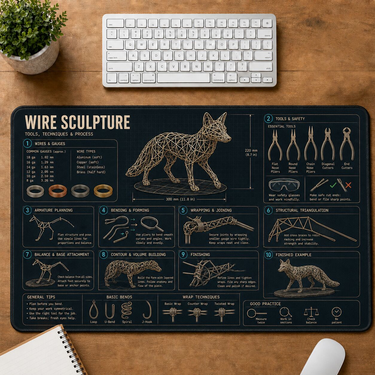 Wire Sculpture Creative Reference Guide Desk Mat | 5To9Vibe