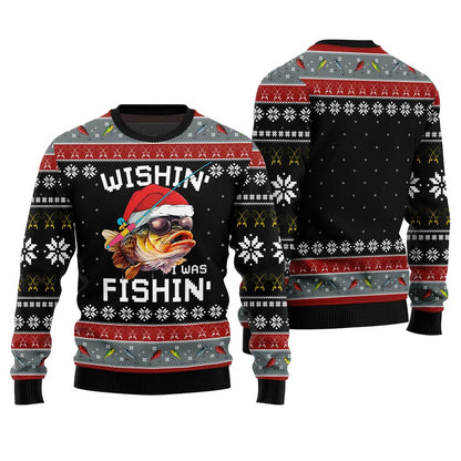 Wishing I Was Fishin Ugly Christmas Sweater