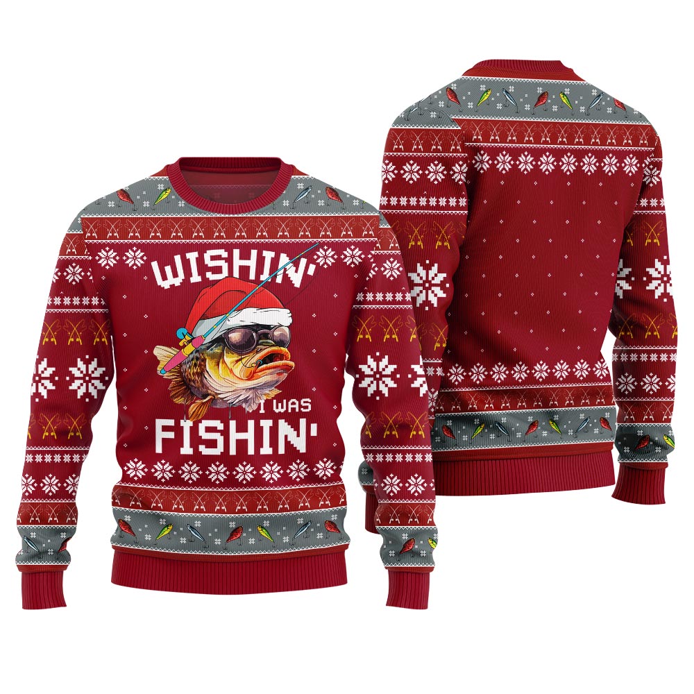 Wishing I Was Fishin Ugly Christmas Sweater