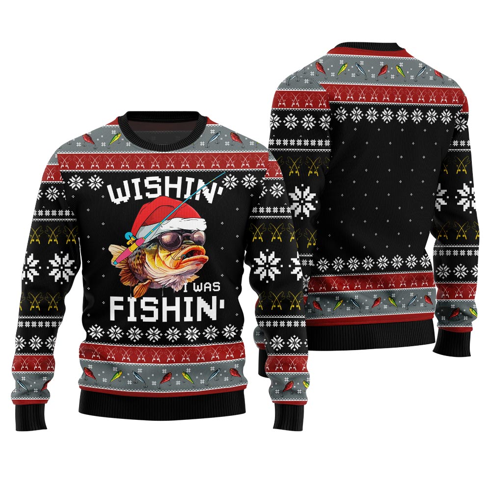 Wishing I Was Fishing Ugly Xmas Sweater