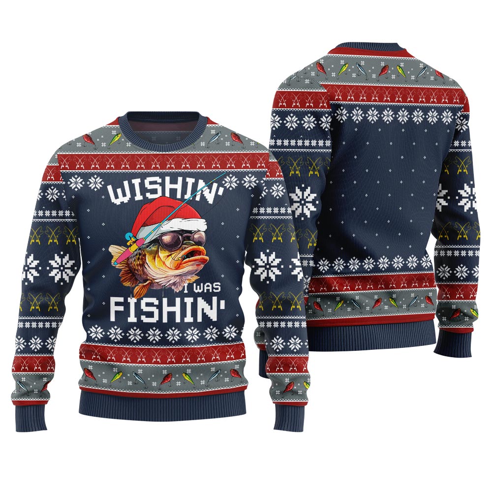 Wishing I Was Fishing Ugly Xmas Sweater