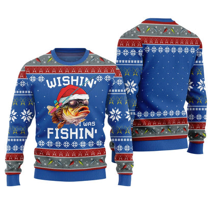 Wishing I Was Fishing Ugly Xmas Sweater
