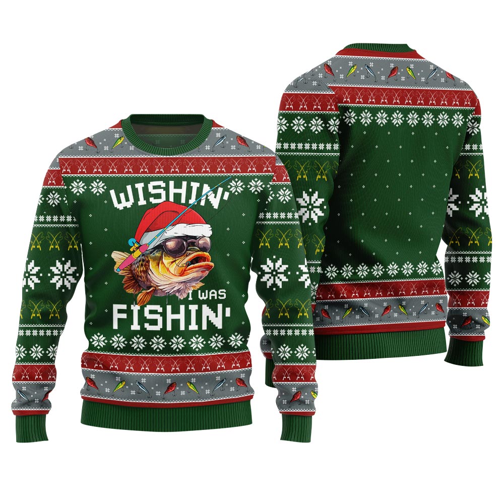 Wishing I Was Fishing Ugly Xmas Sweater