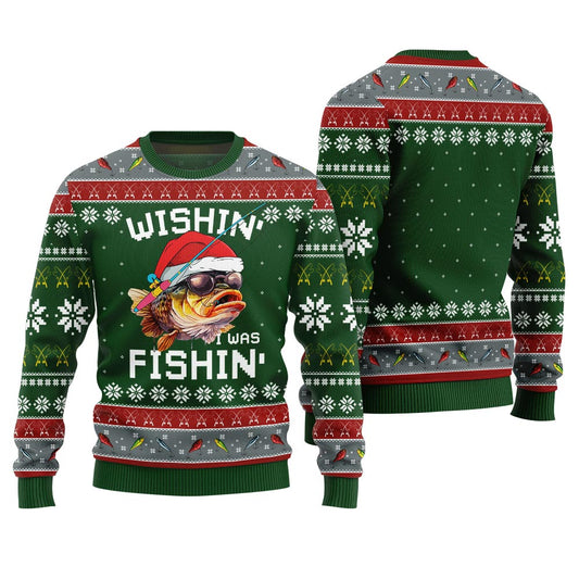 Wishing I Was Fishing Ugly Xmas Sweater