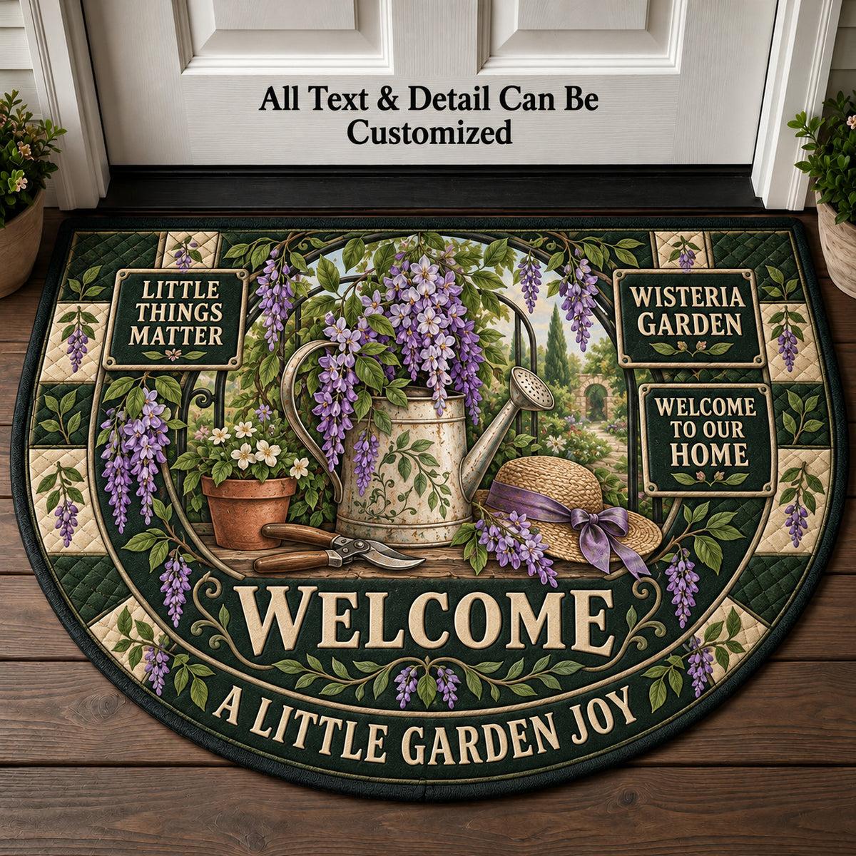 Wisteria Garden Personalized Half Round Mat | 5To9Vibe