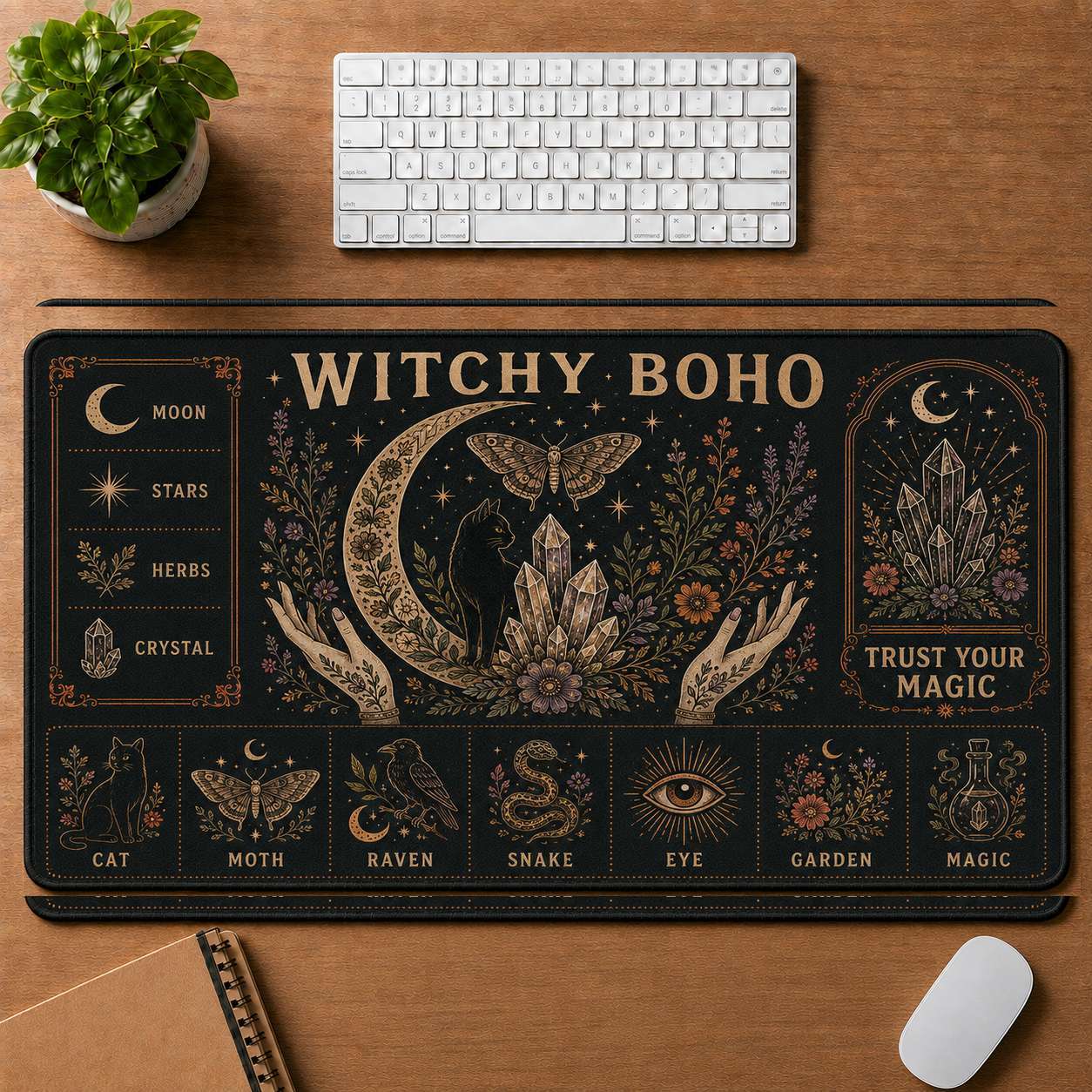 Lunar Magic Hippie Desk Mat Mouse Pad | 5To9Vibe - Witchy-Boho Crossover style