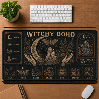 Lunar Magic Hippie Desk Mat Mouse Pad | 5To9Vibe - Witchy-Boho Crossover style